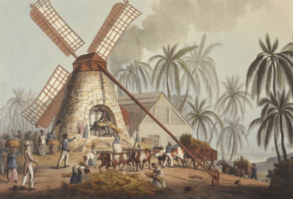 people working on windmill painting