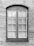 A symmetrical, rectangular window framed with dark wood is set into a textured stone wall. The window consists of two panels, each containing multiple small glass panes separated by white muntins. The surface of the wall appears uneven with visible brush strokes or trowel marks.