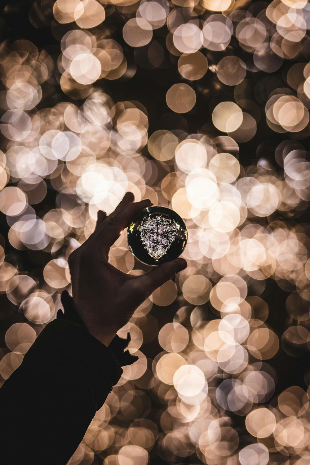 person holding snow globe