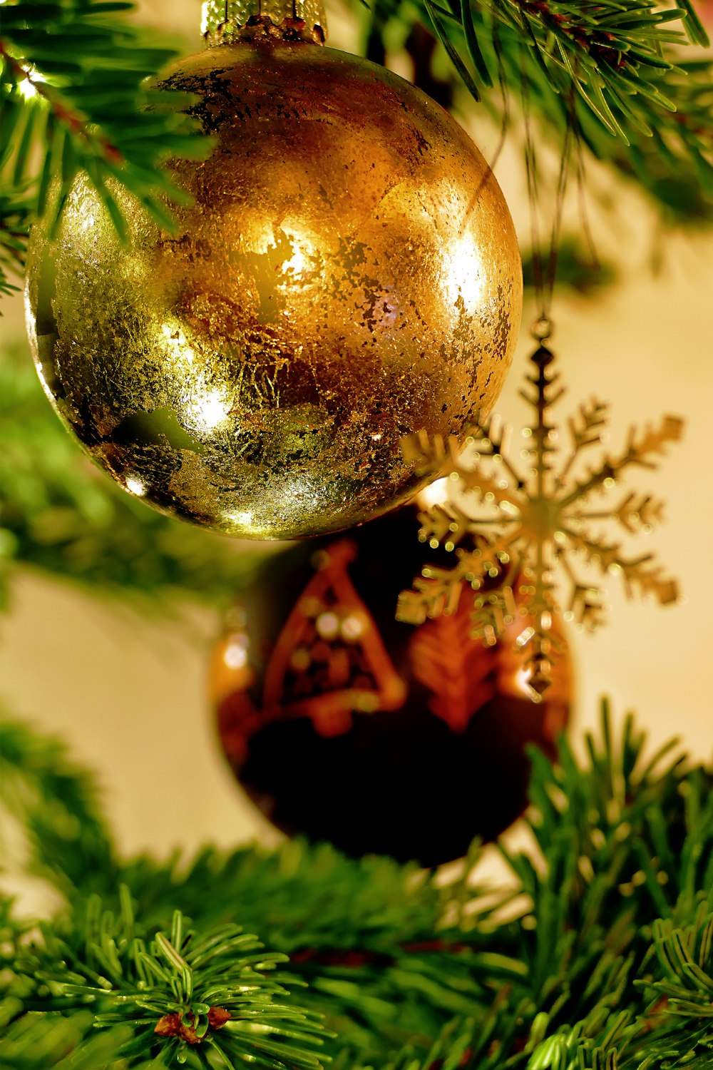 gold Christmas baubles