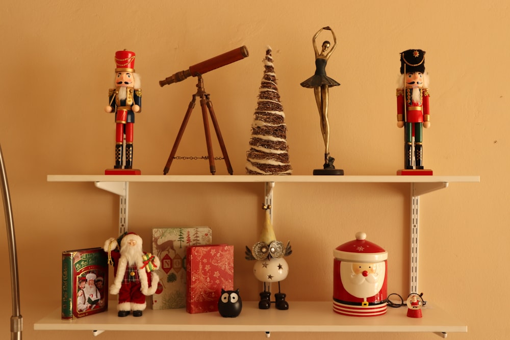 Christmas decors on floating shelves