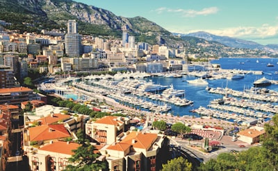 aerial photography of buildings near body of water monaco google meet background
