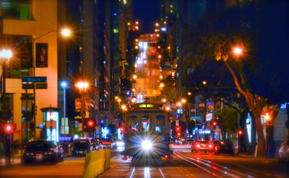 tram during nighttime