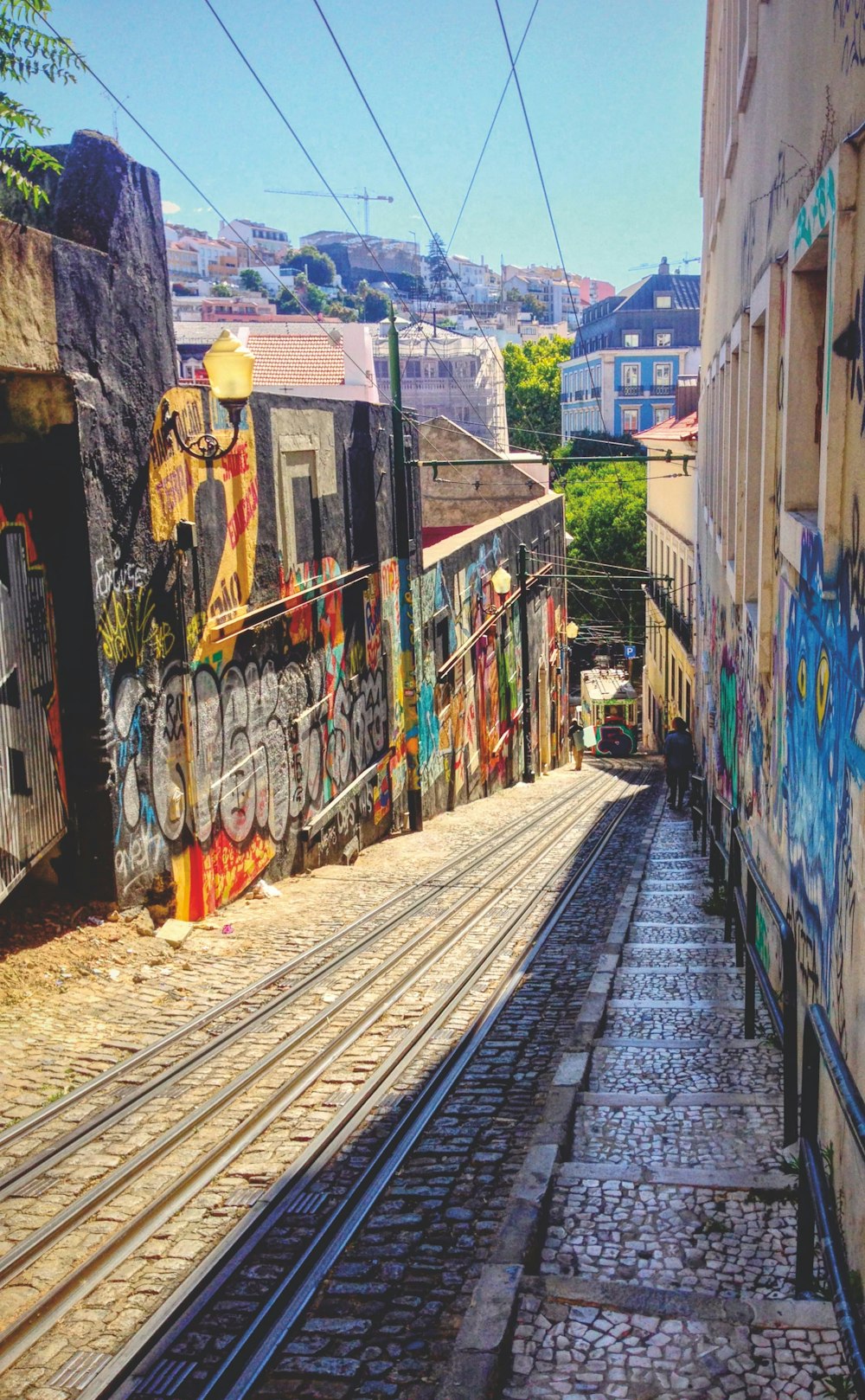 tram rail between concrete walls