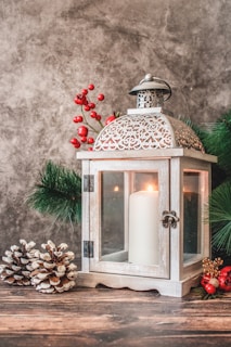 pillar candle in glass lantern