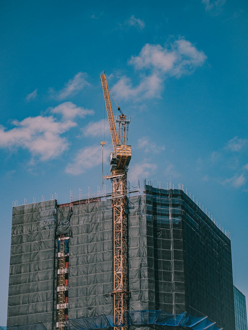 yellow and black tower crane