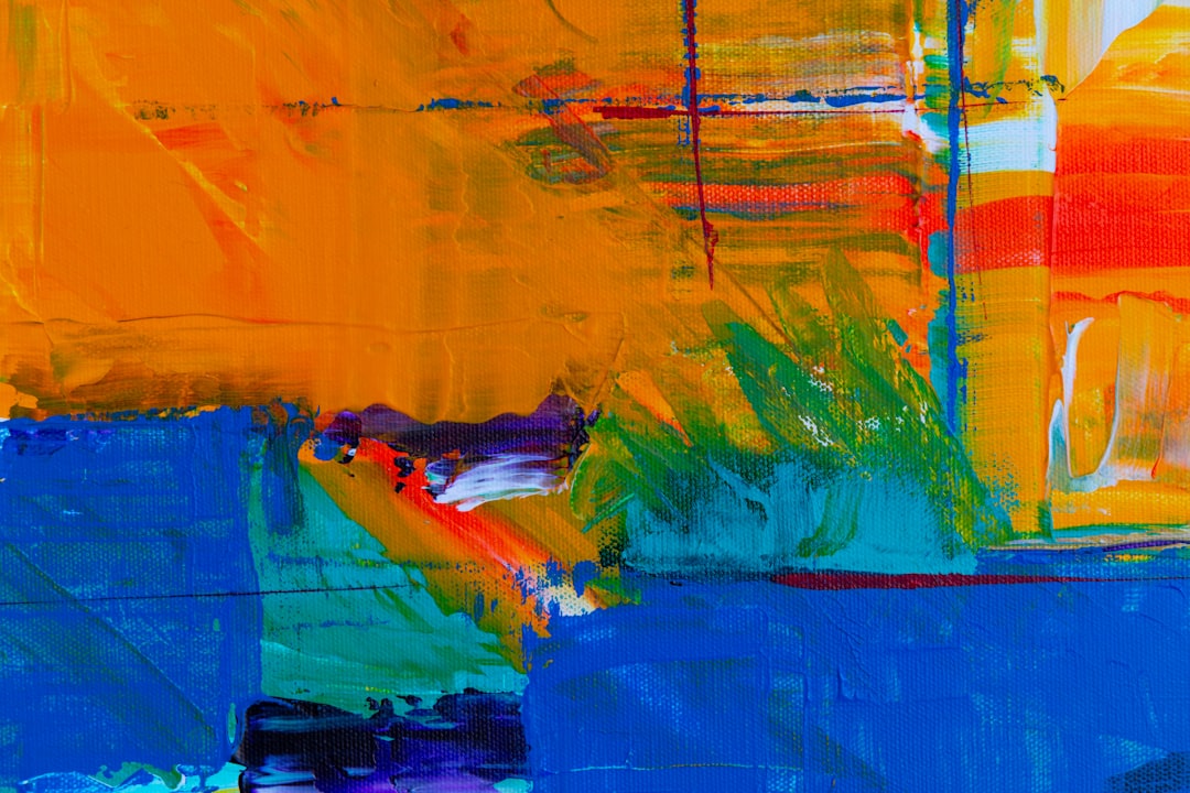 yellow, blue, and green abstract painting