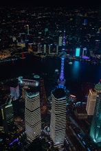 aerial photo of cityscape at night