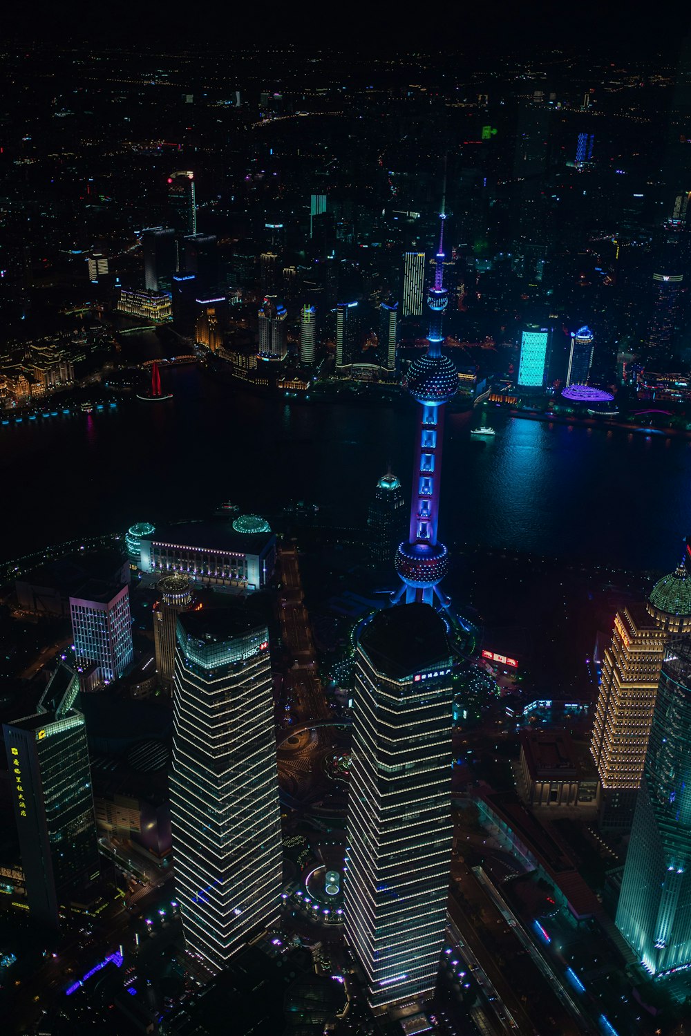 aerial photo of cityscape at night