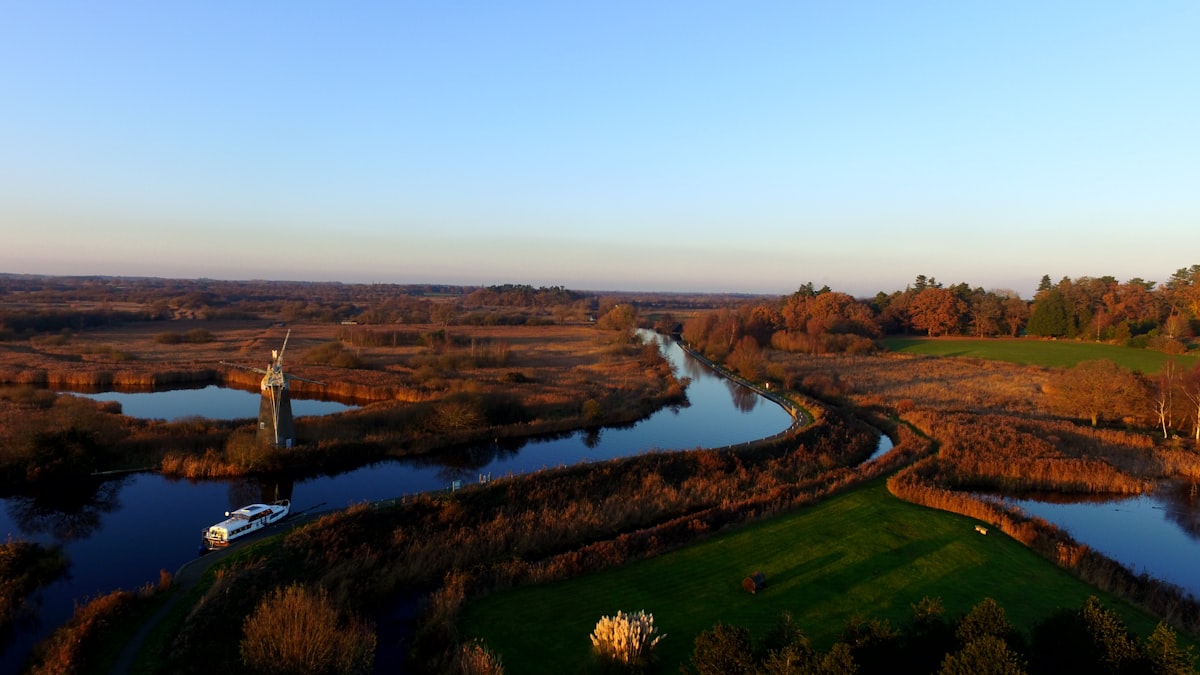 The Norfolk Broads waterways and reed-fringed banks on the Broadland fringe