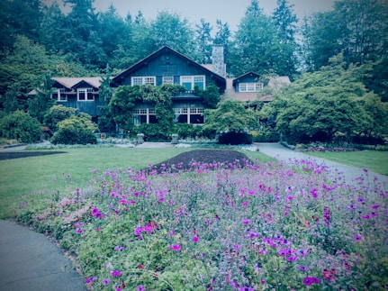 Cozy townhouse surrounded by greenery and a small garden.