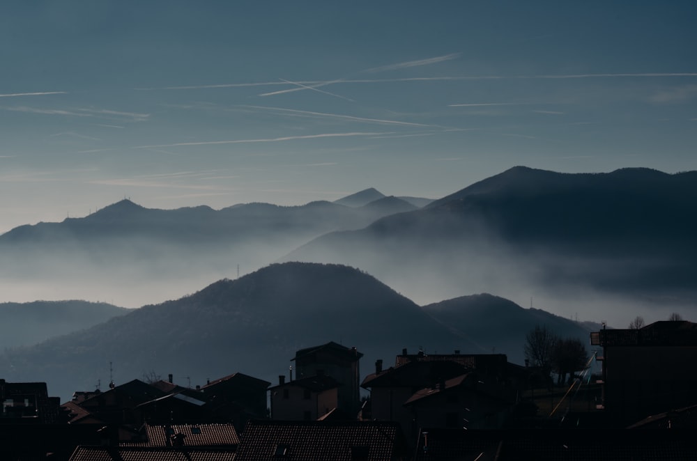 silhouette of foggy mountain