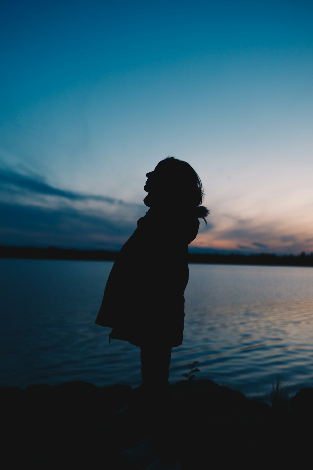 silhouette of woman standing on seashore