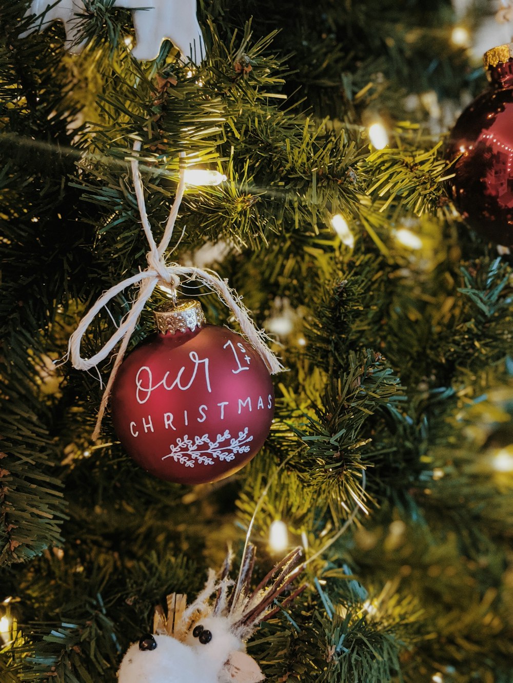 red and white bauble decor