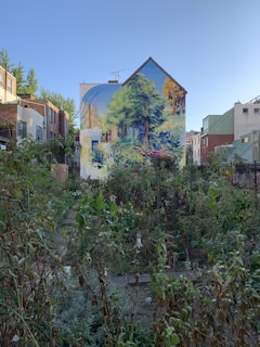 A nature-inspired mural showing a forest scene adapted from a hiking snapshot.