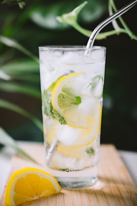 clear drinking glass filled with lemon