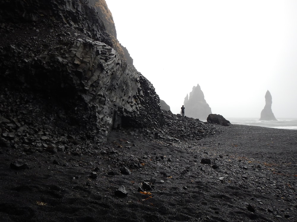 person walking on seashore