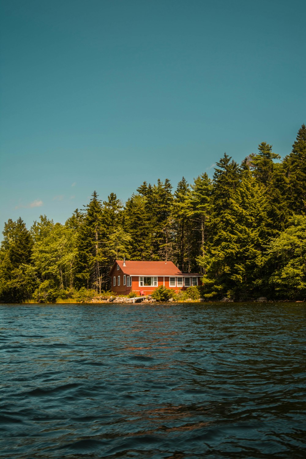 wooden cabin beside body of water
