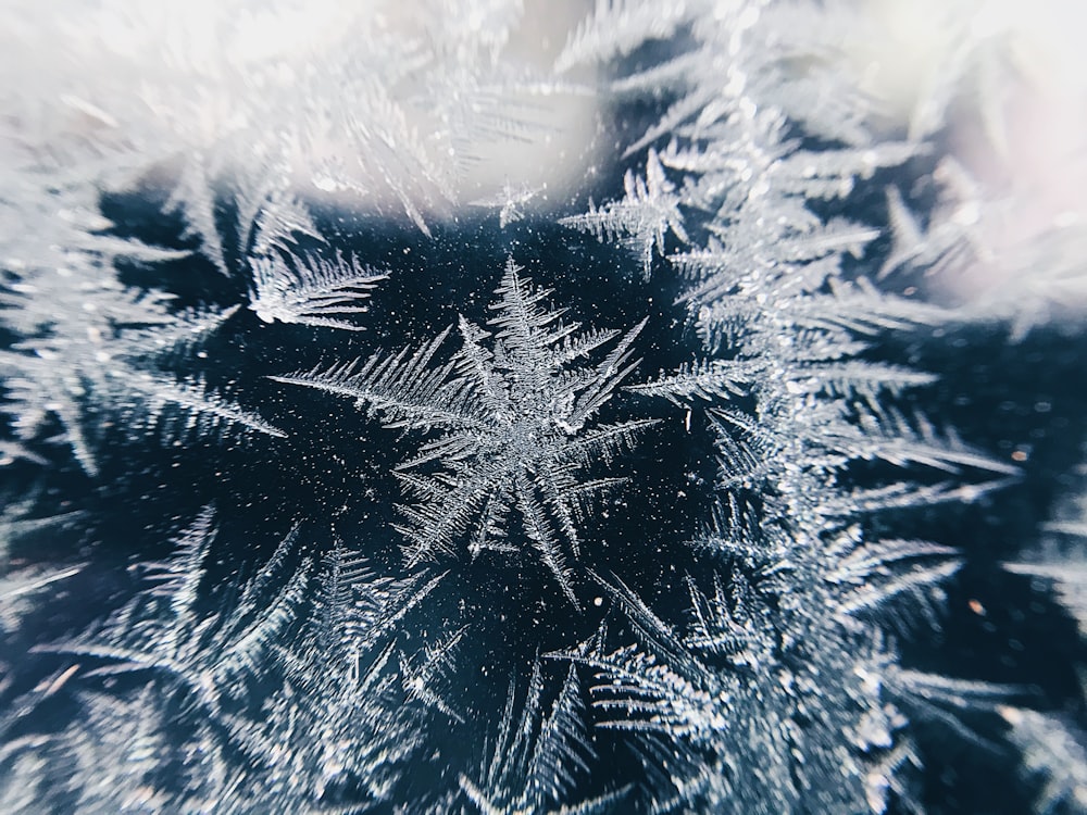 a close up view of a frosted window