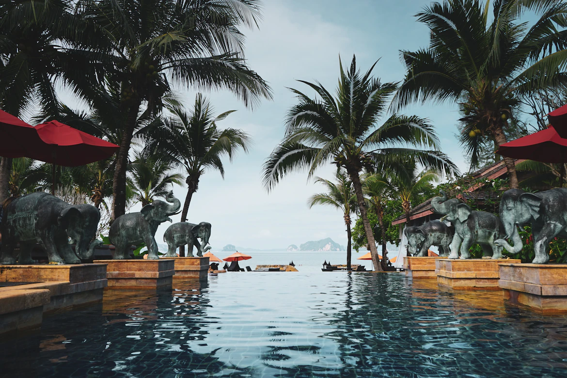 Luxury resort pool overlooking the ocean in Krabi