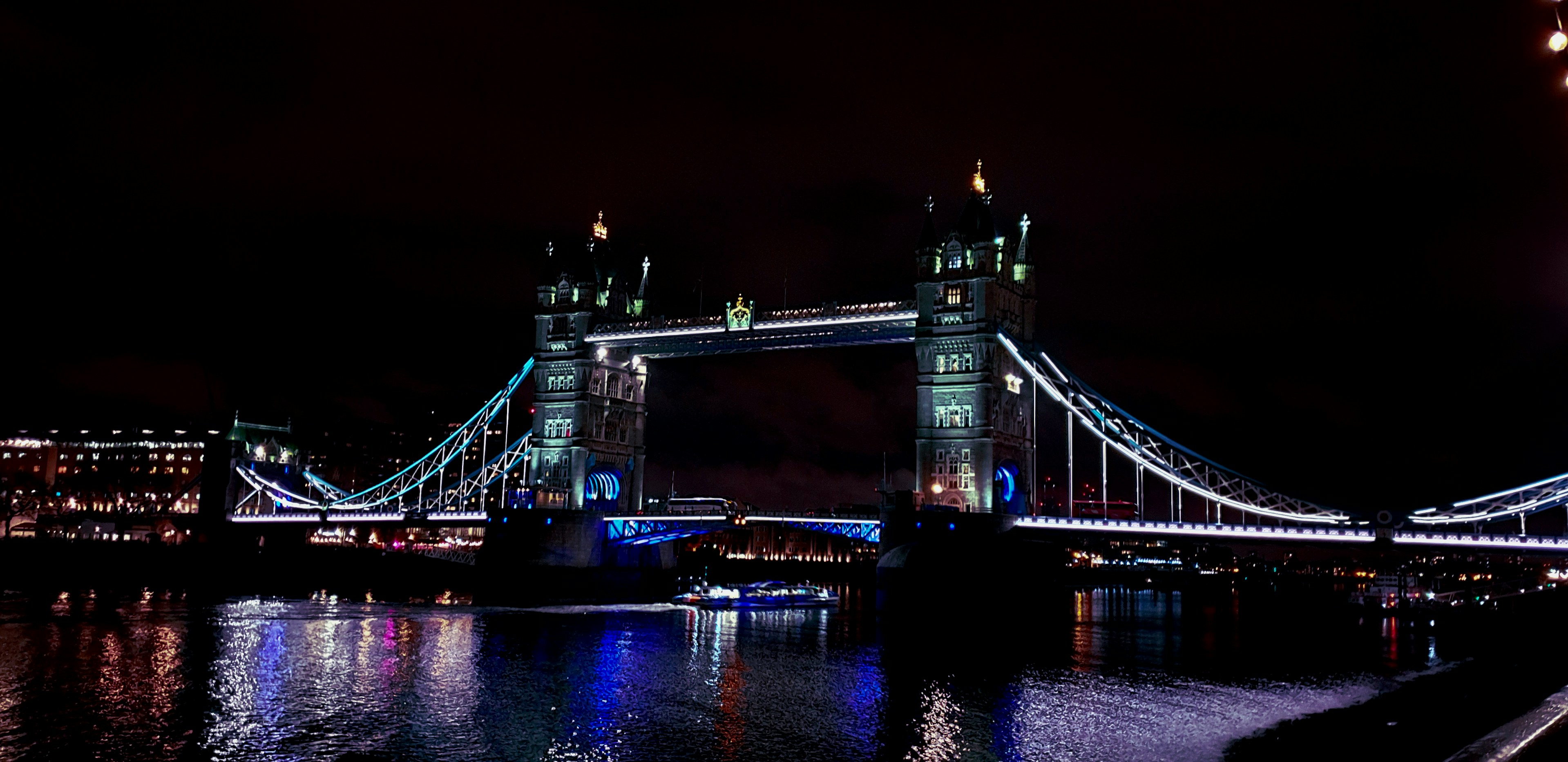 lighted tower bridge, Colourful thames and Tower Bridge connection