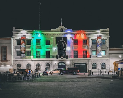 white concrete building with lights