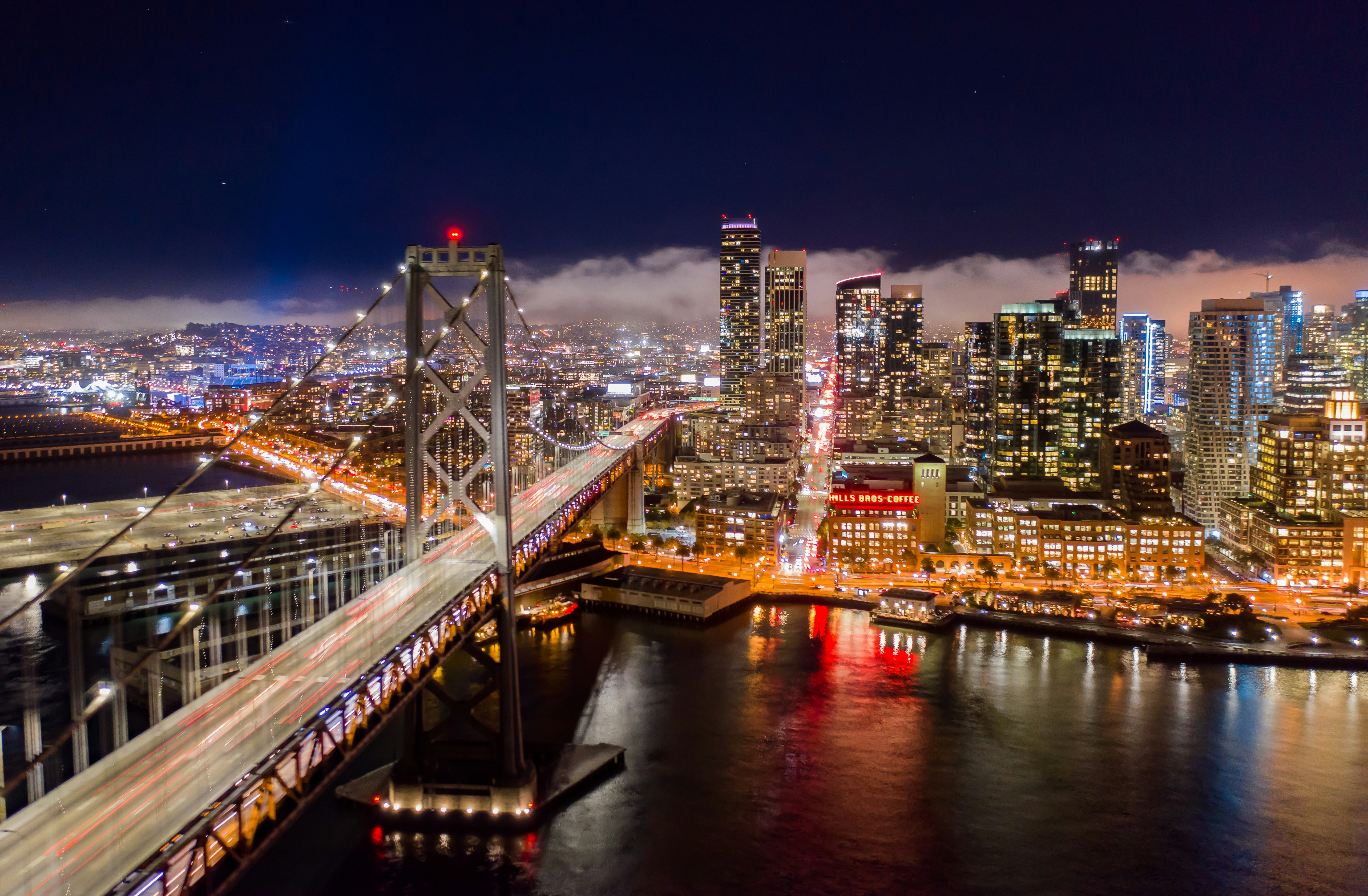 Aerial view of San Francisco Skyline at night