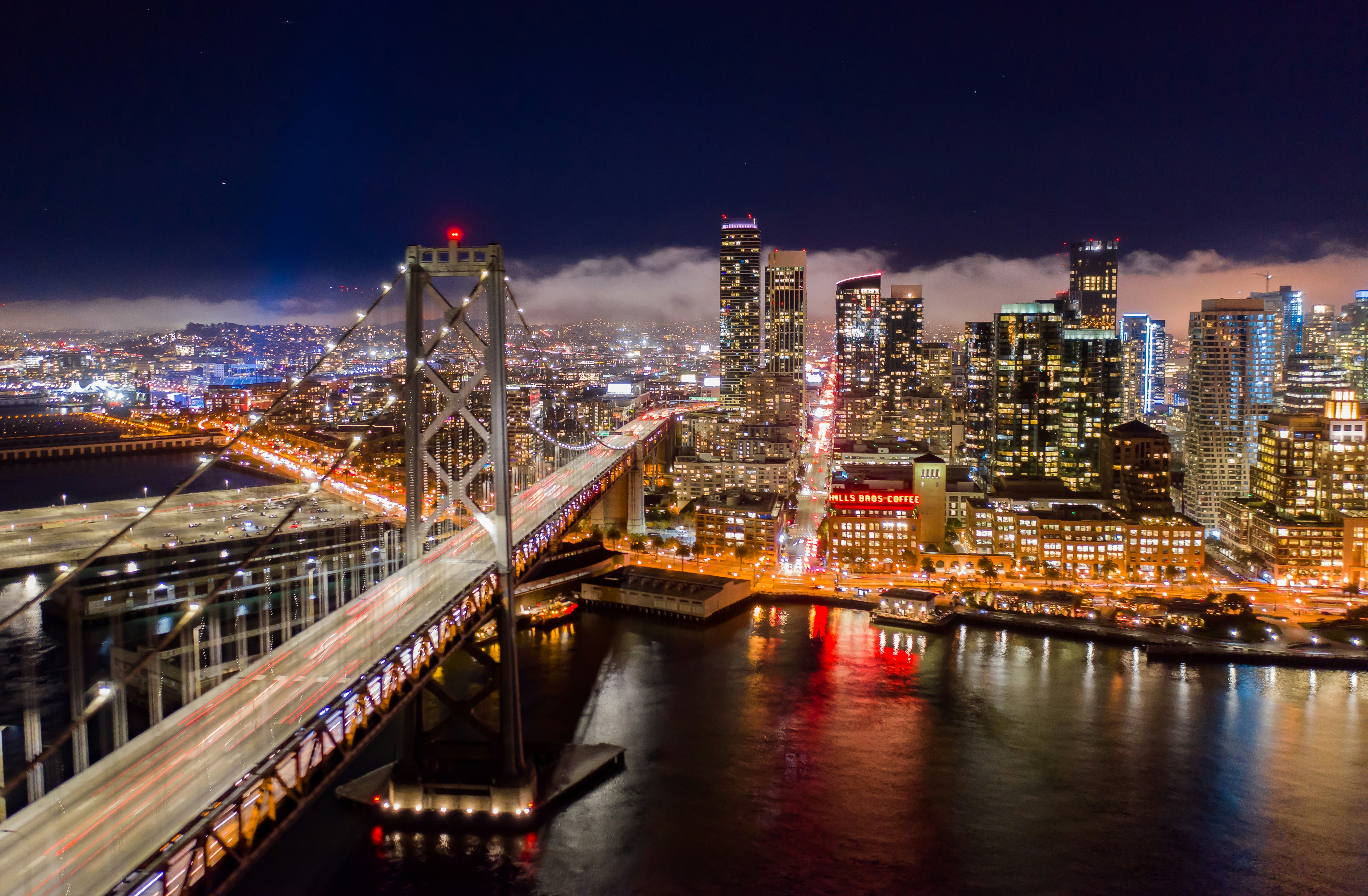 aerial view of city at nighttime