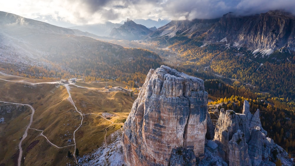 aerial photography of mountain and road