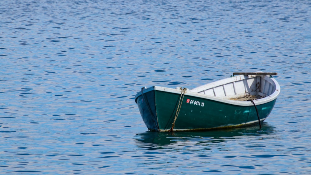 empty rowboat floating on body of water