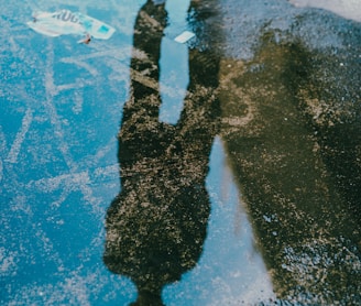 reflection of standing man on water