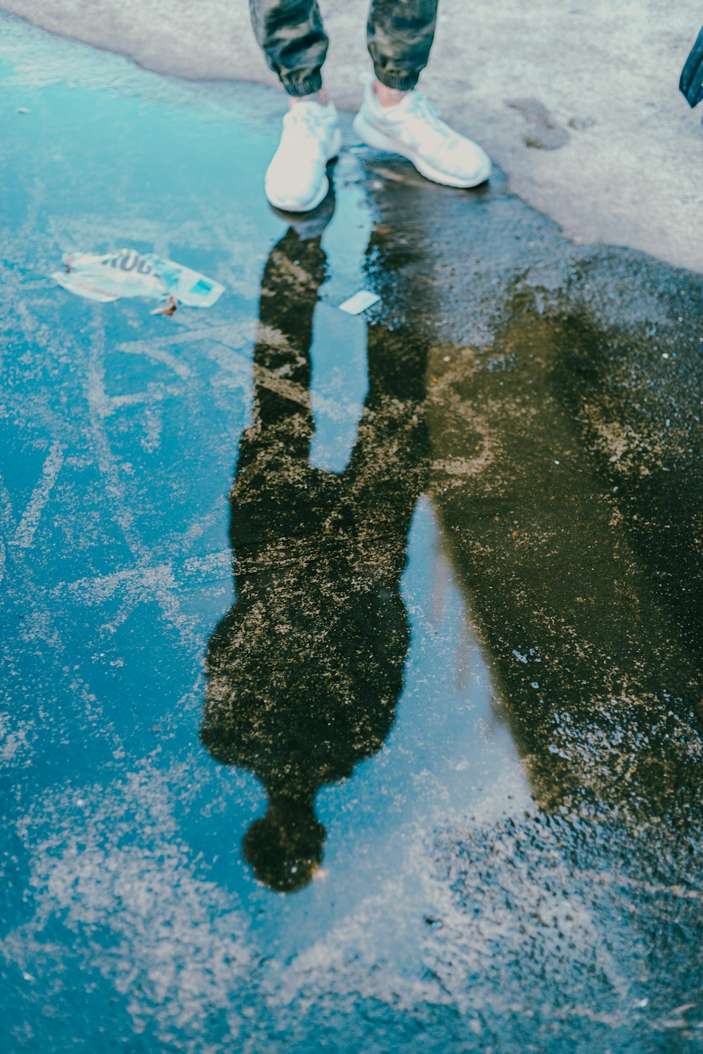 reflection of standing man on water