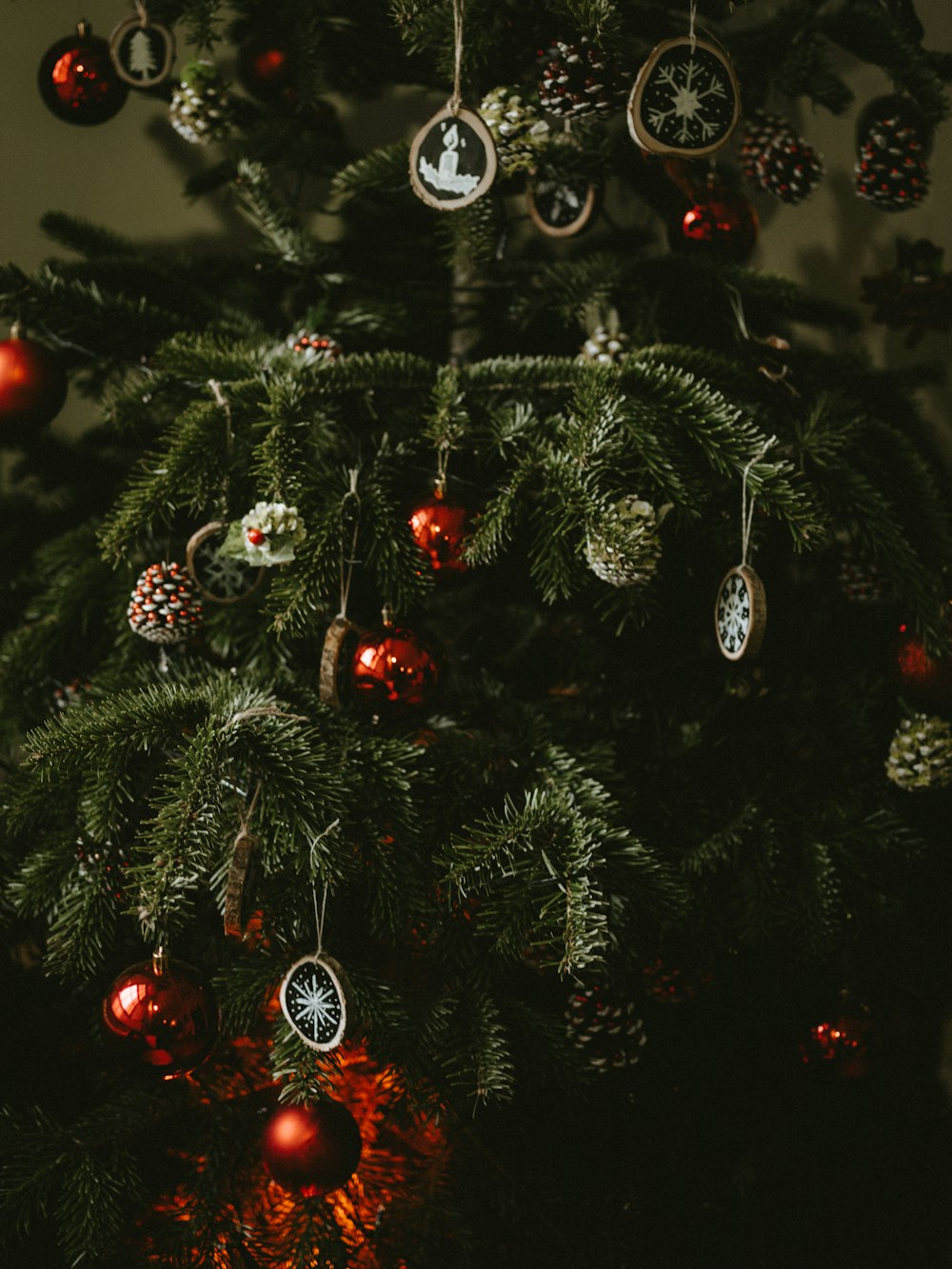 closeup photo of Christmas tree with baubles