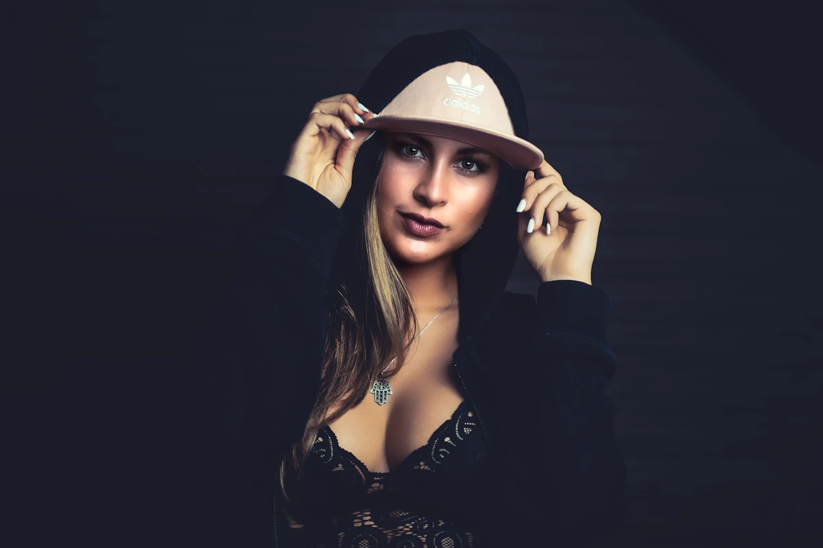 Woman wearing black hoodie editorial