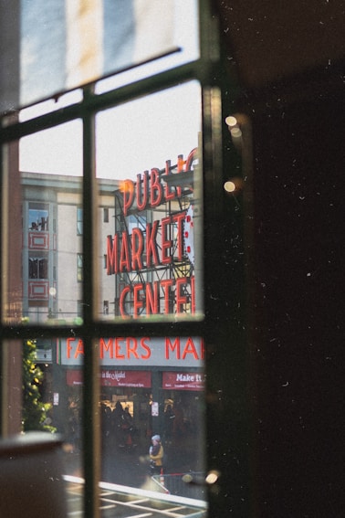 red public market center signage