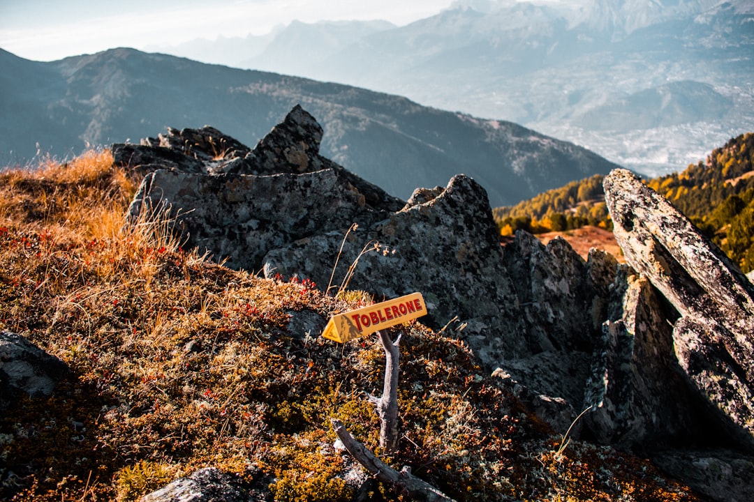 Tobleron box on stick on rocky mountain during day