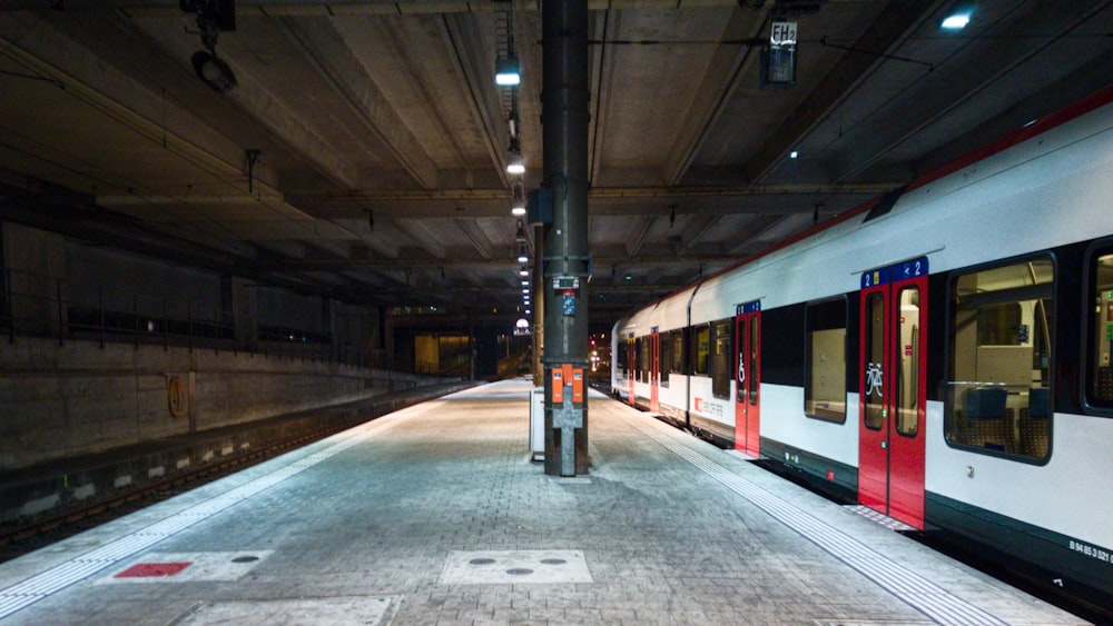 trem branco e preto no metrô