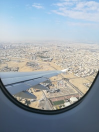 airplane window view of houses