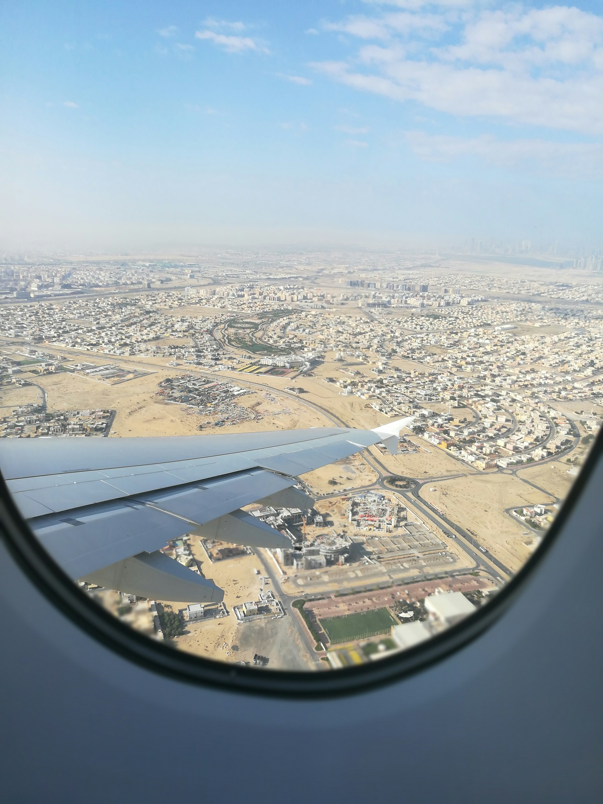 airplane window view of houses