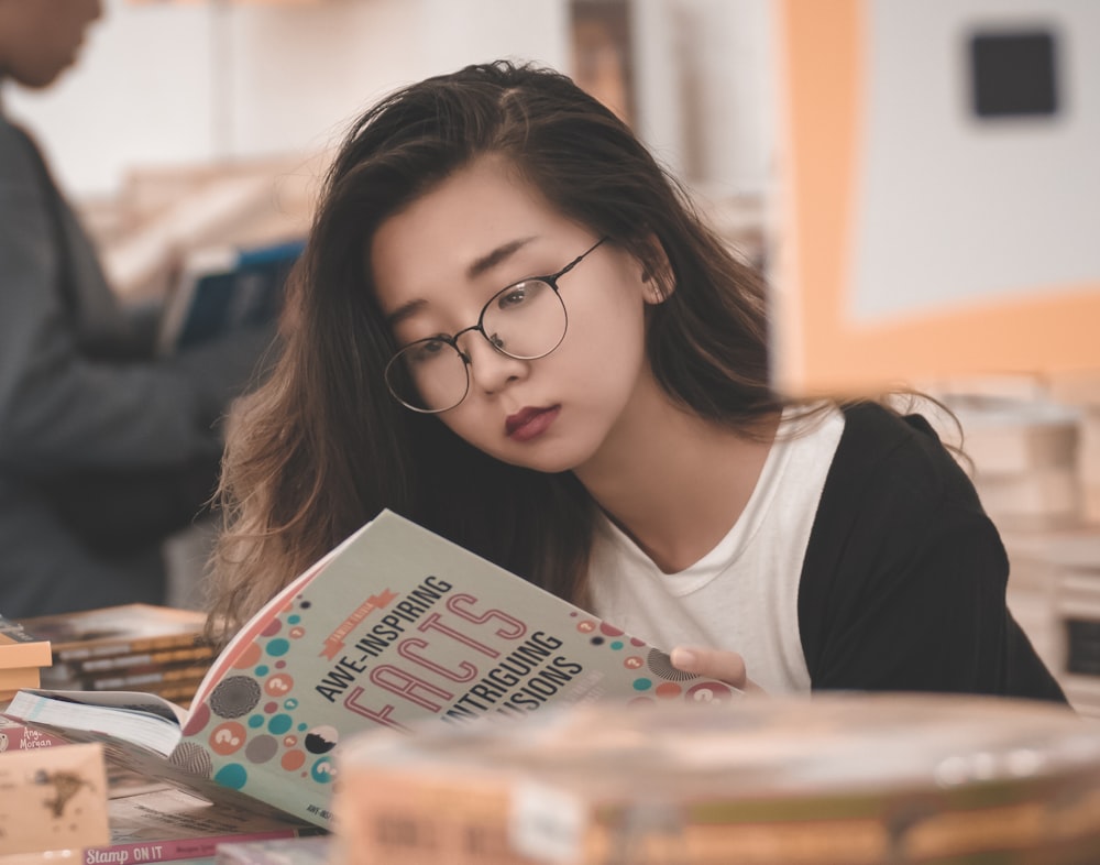 woman reading book