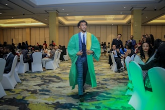 A stylish graduation ceremony with modern decor.