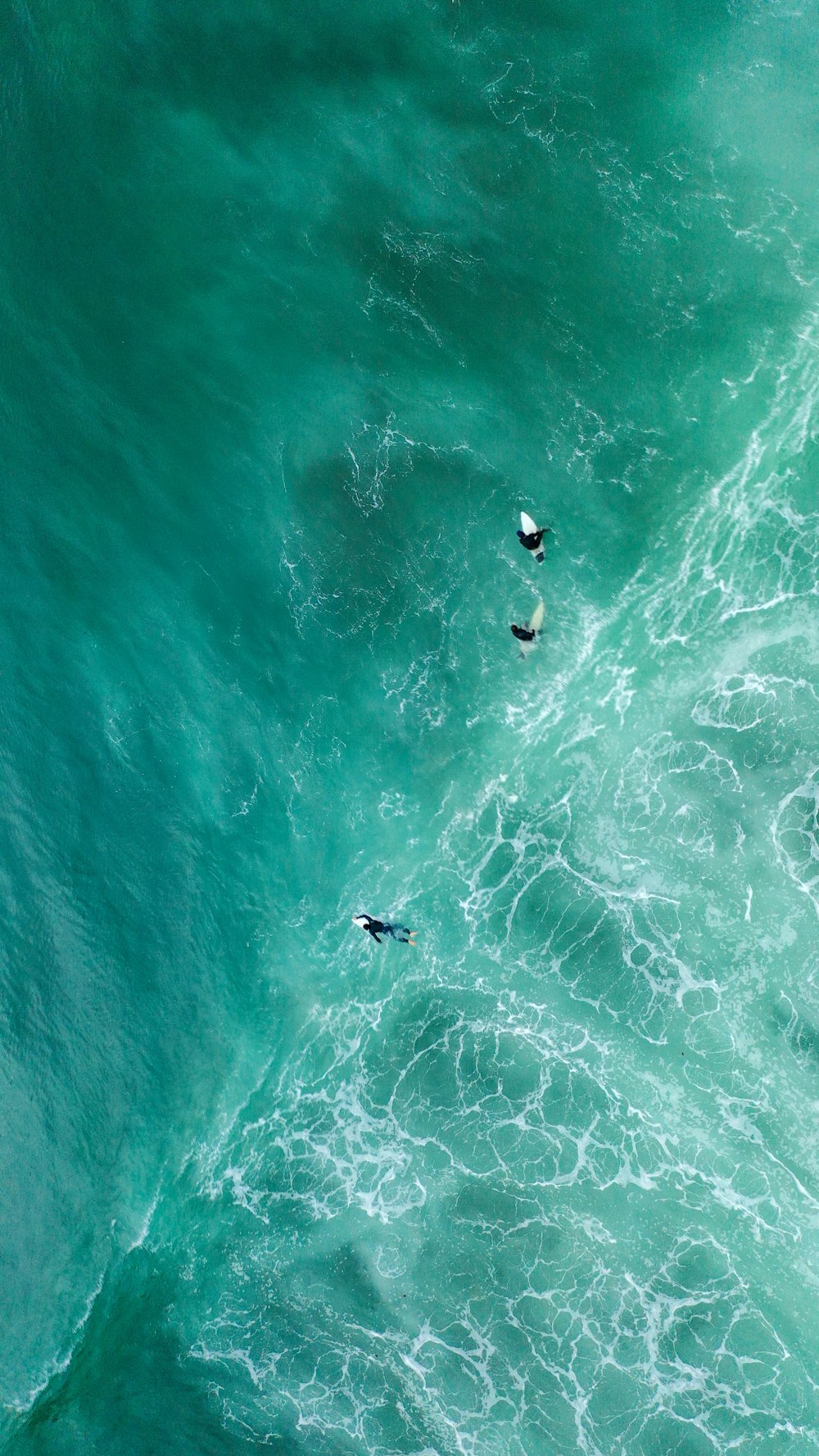 Fotografía aérea de surfistas en el mar