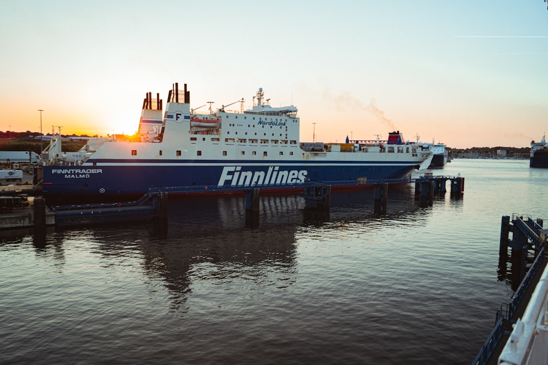 white and blue Finnlines ship