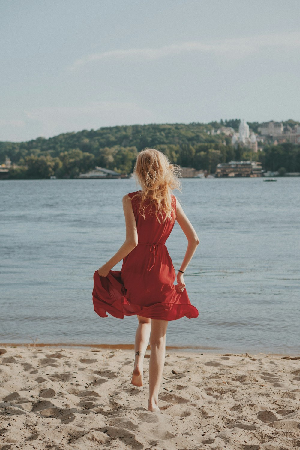 woman running on seashore