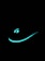 The image displays a glowing cyan logo resembling the letter 'G' on a predominantly black background. A sleek, curved line extends from the logo, emitting a faint glow.