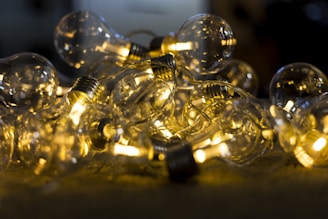 selective focus photography of clear light bulbs