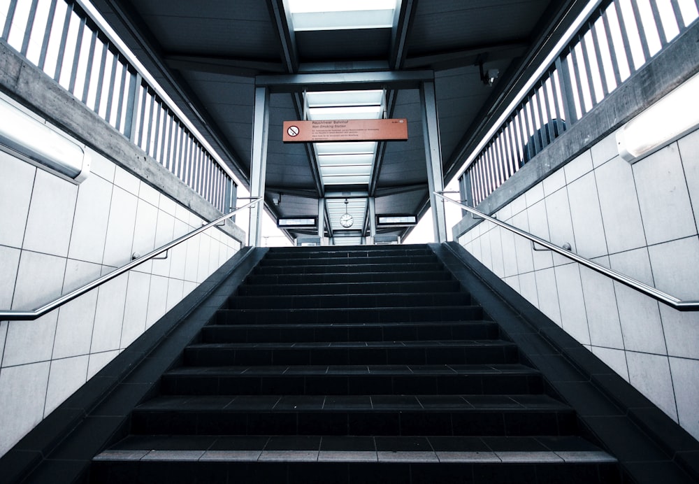 black tiled subway stairs with no people