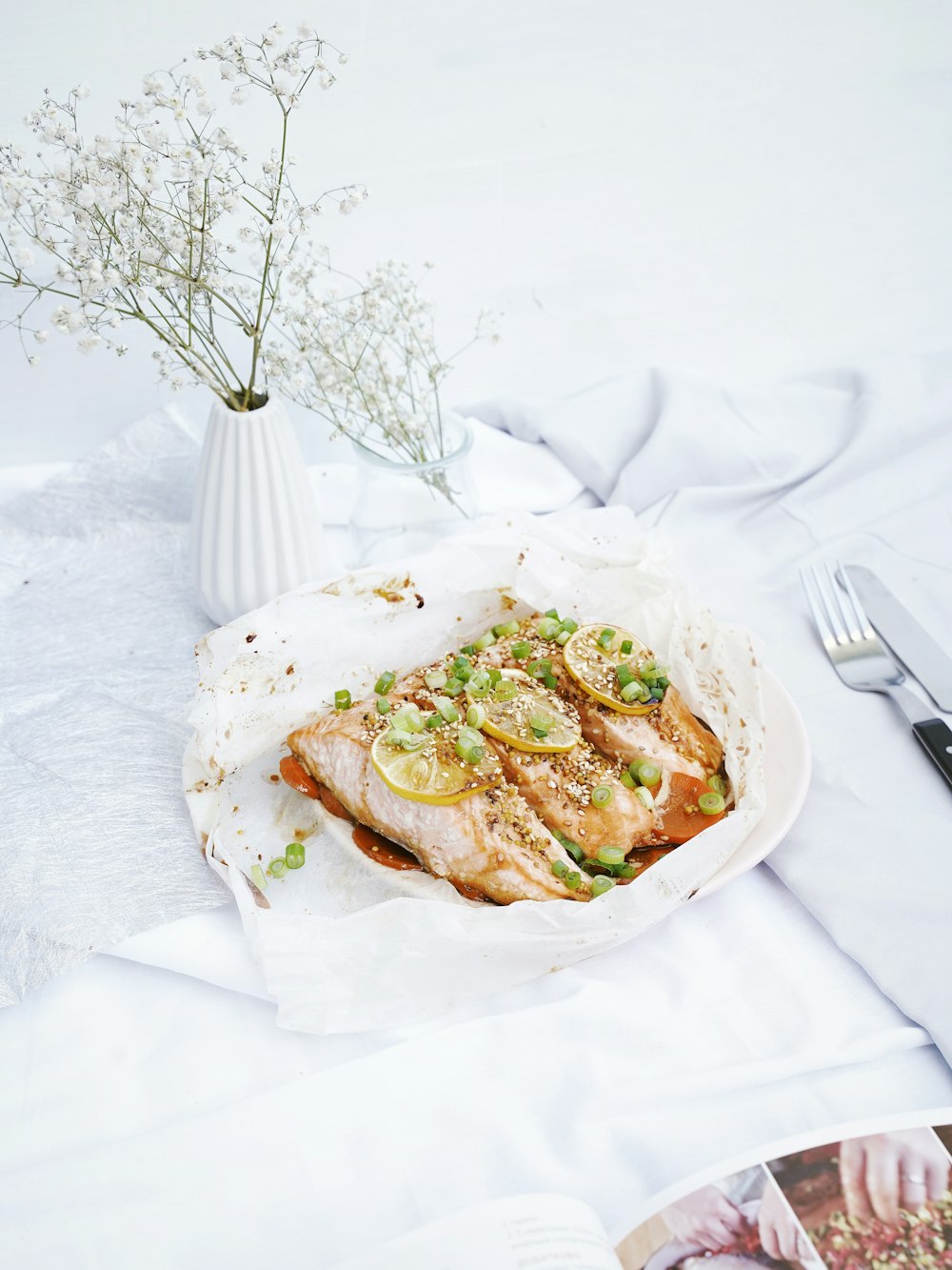 meat dish on white plate