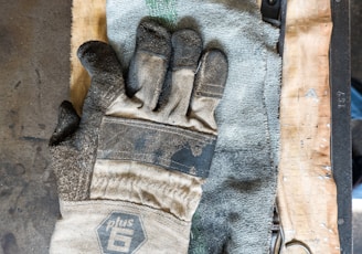 white and gray gloves on towel