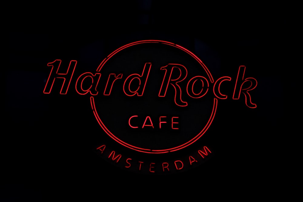rote LED-Beschilderung des Hard Rock Cafe Amsterdam